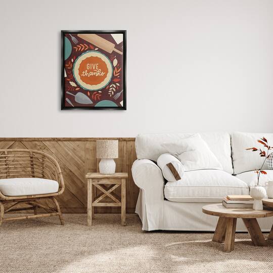 Stupell Industries Give Thanks Kitchen Utensils Pattern Framed Floater Canvas Wall Art